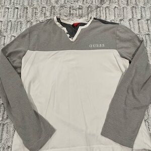 GUESS Men's Gray And White Long Sleeve Shirt